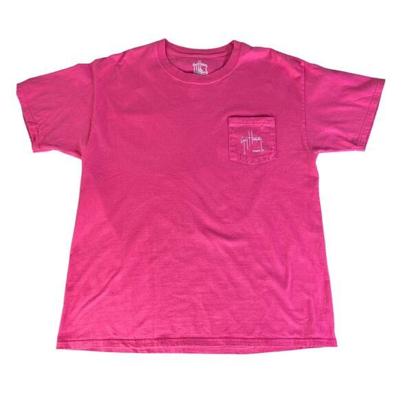 Guy Harvey Blue Water Pink T Shirt Size Large Salt Water Fishing Outdoors Pocket - Picture 8 of 11